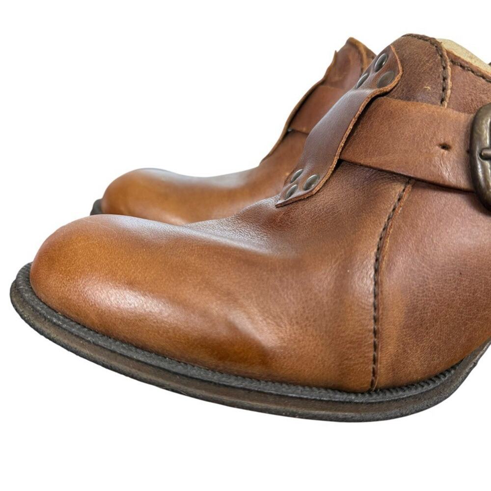 Born Brown Leather Chunky Block Heel Ankle Booties Boots Shoes Buckle Strap 7.5 - Picture 8 of 16